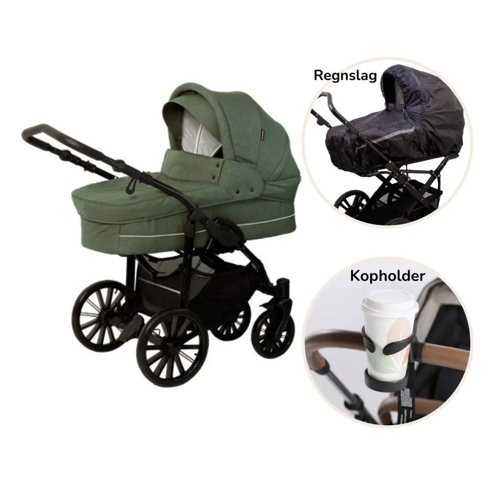 Grøn Nordic Lux Inkl Regnslag Kopholder Dusty Green - Basson Barnevogne  - 5904906060548