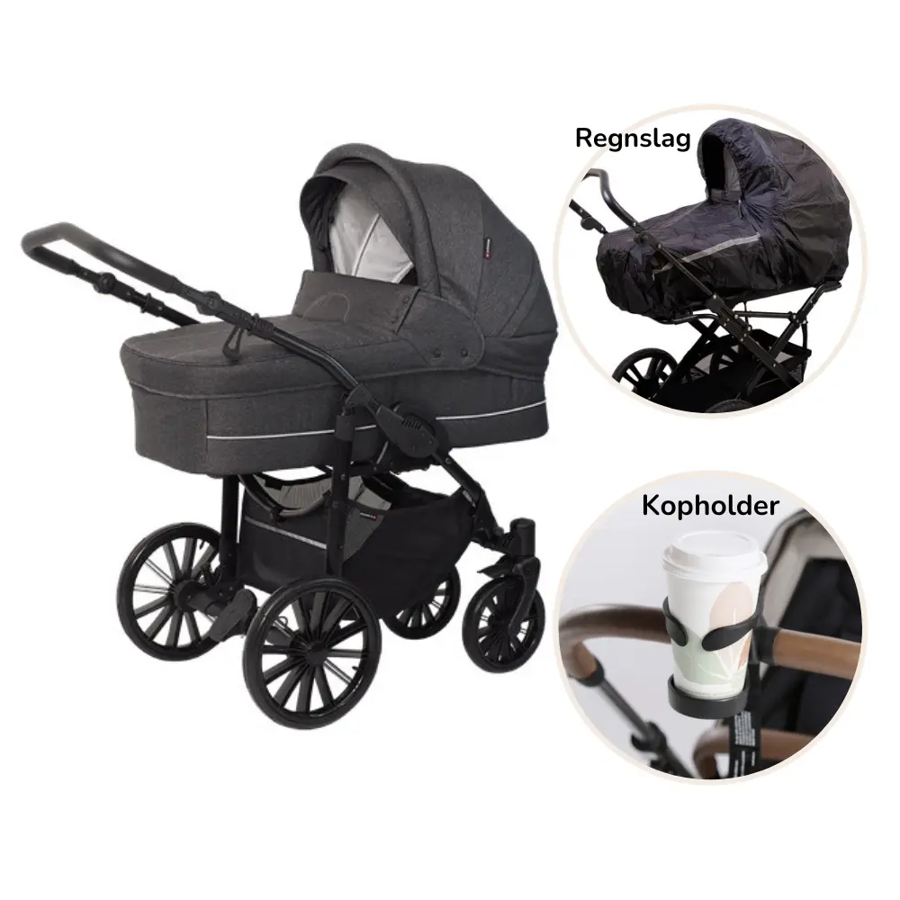 Nordic Lux Inkl Regnslag Kopholder Dark Grey Melange - Scandia Barnevogne  - 5904906060524