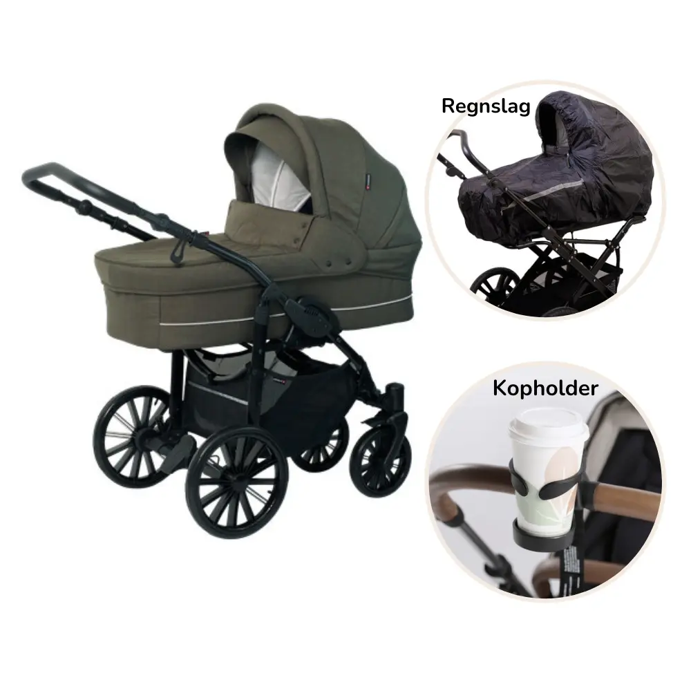 Nordic Lux Inkl Regnslag Kopholder Dusty Olive - Basson Barnevogne - 5904906060579